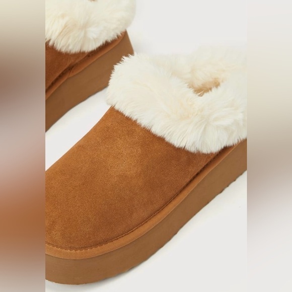 Steve Madden Chaplin Tan Suede Leather Faux Fur Flatform Slippers Booties NWT 6 - Picture 4 of 8
